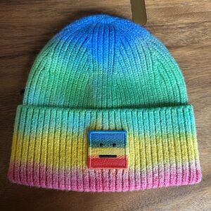 Brand New Acne Studios Pansy Rainbow Beanie - coral red/green multicolor